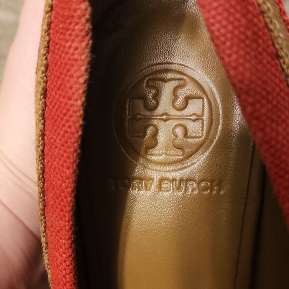 Tory Burch Women's "Joelle" Red & Tan Stacked Wood Heel Pumps Size 10.5 - Picture 5 of 7